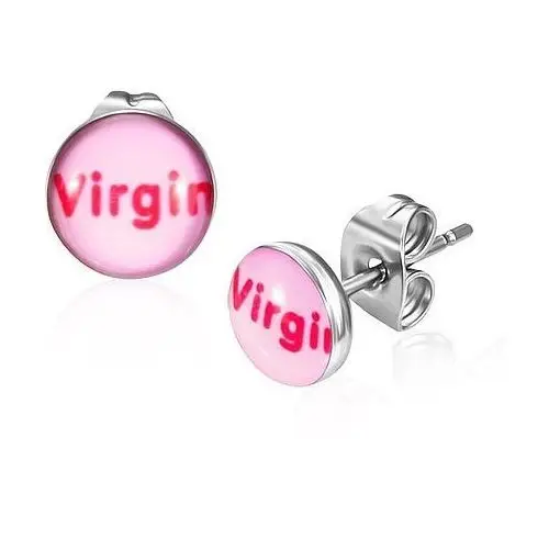 Biżuteria e-shop Stalowe kolczyki - różowe z napisem virgin