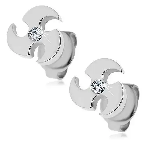 Biżuteria e-shop Stalowe kolczyki srebrnego koloru - broń miotana, bezbarwna cyrkonia