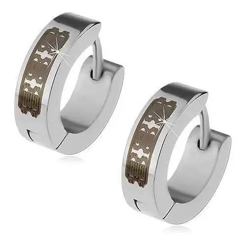 Stalowe kolczyki srebrnego koloru - krążki z grawerowanym wzorem, kajdakowe zapięcie Biżuteria e-shop
