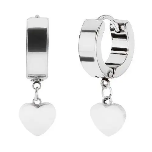 Stalowe kolczyki srebrnego koloru, lśniące symetryczne serduszko Biżuteria e-shop