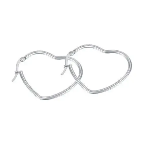 Stalowe kolczyki srebrnego koloru - okrągły zarys serca, angielski zamek Biżuteria e-shop