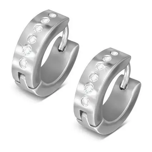 Stalowe kolczyki srebrnego koloru, pas okrągłych przejrzystych cyrkonii Biżuteria e-shop