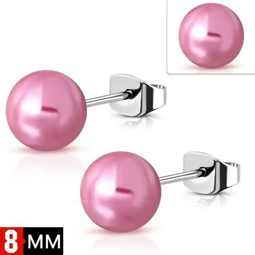 Biżuteria e-shop Stalowe kolczyki srebrnego koloru z perłową różową kulką, 8 mm