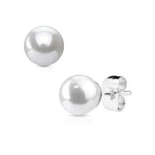 Stalowe kolczyki srebrnego koloru z syntetyczną białą perłą - średnica: 3 mm Biżuteria e-shop