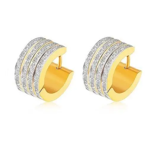 Stalowe kolczyki w złotym i srebrnym kolorze, pionowe pasy o powierzchni z rowkami Biżuteria e-shop
