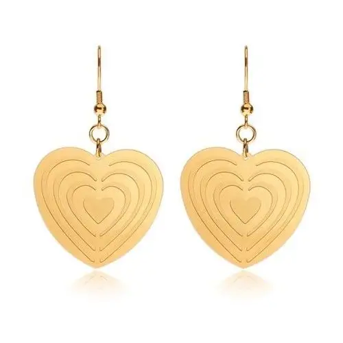 Biżuteria e-shop Stalowe kolczyki w złotym kolorze, symetryczne serca z nacięciami
