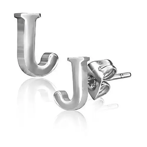 Stalowe kolczyki wkręty - błyszcząca litera J