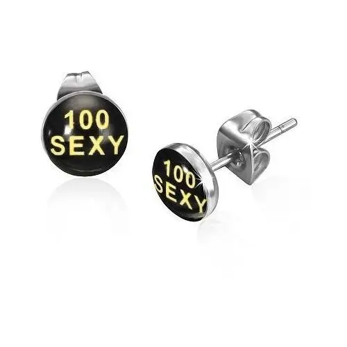 Stalowe kolczyki wkręty z napisem 100 sexy Biżuteria e-shop