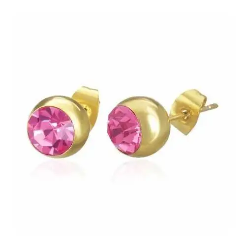 Stalowe kolczyki złotego koloru, kuleczka z różową cyrkonią, wkręty Biżuteria e-shop