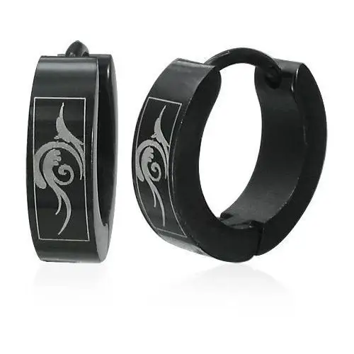 Biżuteria e-shop Stalowe okrągłe kolczyki - czarne, wzór plemienny