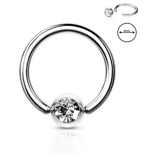 Biżuteria e-shop Stalowy 316l piercing do brwi - krążek z przezroczystym kryształkiem w okrągłej tulei, 1 mm, średnica 6 mm