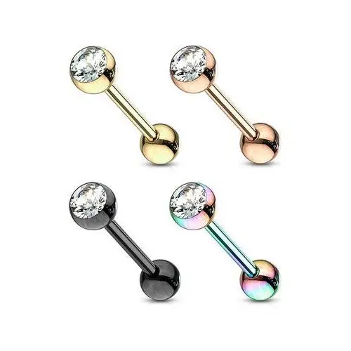 Biżuteria e-shop Stalowy 316l piercing do języka - barbell, dwie kuleczki, okrągły kryształ, pvd, 16 mm - kolor: złoty