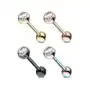 Stalowy 316L piercing do języka - barbell, dwie kuleczki, okrągły kryształ, PVD, 16 mm - Kolor: Tęczowy Sklep