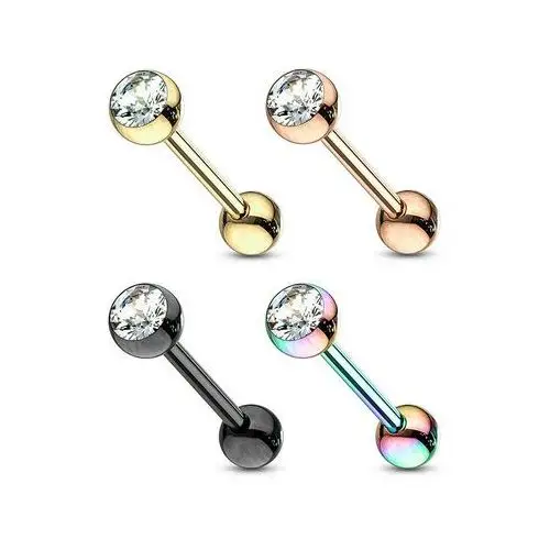 Biżuteria e-shop Stalowy 316l piercing do języka - barbell, dwie kuleczki, okrągły kryształ, pvd, 16 mm - kolor: miedziany