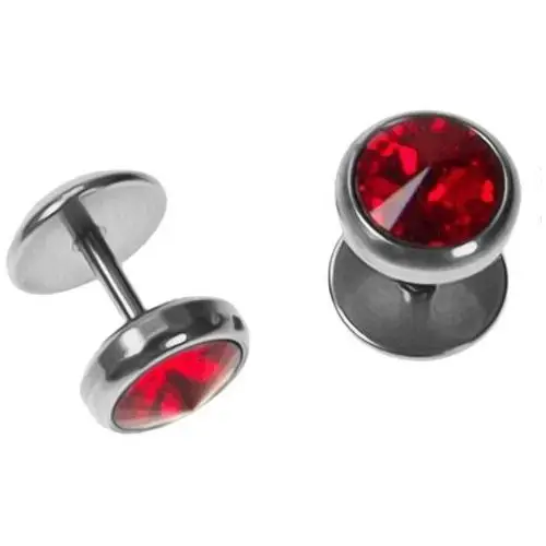 Biżuteria e-shop Stalowy fałszywy plug do ucha ze szlifowanyn czerwonym kamyczkiem