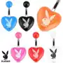 Stalowy kolczyk do brzucha, kolorowe akrylowe serce, króliczek playboy - kolor kolczyka: pomarańczowy Biżuteria e-shop Sklep