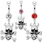 Stalowy kolczyk do pępka - czaszka diabła z kośćmi oraz cyrkonią - kolor cyrkoni: różowy - p Biżuteria e-shop Sklep