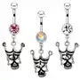 Stalowy kolczyk do pępka - czaszka z koroną i cyrkoniami - kolor cyrkoni: różowy - p Biżuteria e-shop Sklep