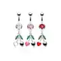 Biżuteria e-shop Stalowy kolczyk do pępka - kolorowa cyrkonia, serduszkowe wisienki - kolor cyrkoni: różowy - p Sklep