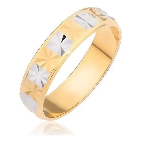 Biżuteria e-shop Stalowy lśniący pierścionek - złote i srebrne kwadraciki z diamentowym wzorem - rozmiar: 54