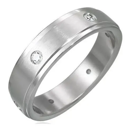 Stalowy matowy pierścionek - 6 cyrkonii na obwodzie - Rozmiar: 48, D10.11