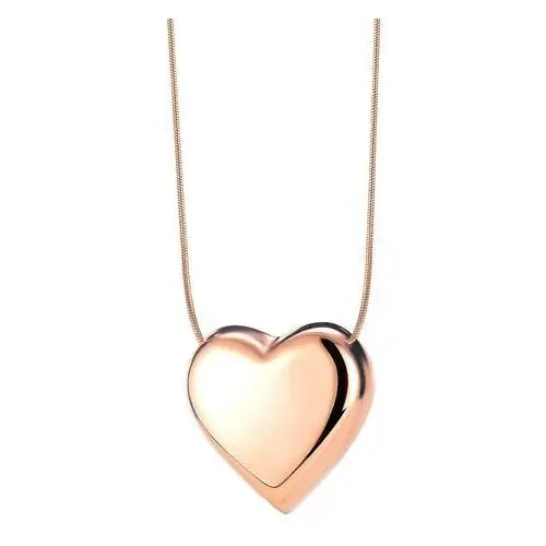 Biżuteria e-shop Stalowy naszyjnik miedzianego koloru - duże wypukłe serce, łańcuszek z wężowym wzorem