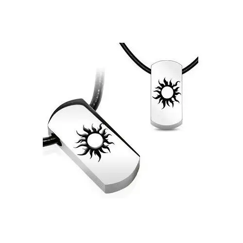 Biżuteria e-shop Stalowy naszyjnik - słoneczko, czarny skórzany sznurek