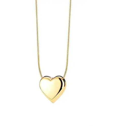 Biżuteria e-shop Stalowy naszyjnik złotego koloru - lśniące wypukłe serce, okrągły łańcuszek z wężowym wzorem