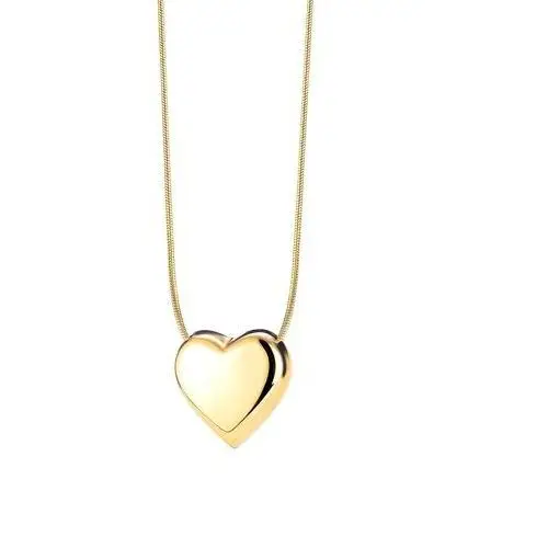 Biżuteria e-shop Stalowy naszyjnik złotego koloru - lśniące wypukłe serce, okrągły łańcuszek z wężowym wzorem