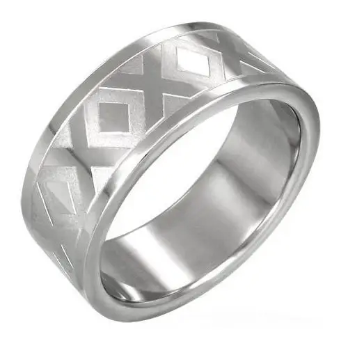 Stalowy obrączka srebrnego koloru ze wzorem x, 8 mm - rozmiar: 57 Biżuteria e-shop
