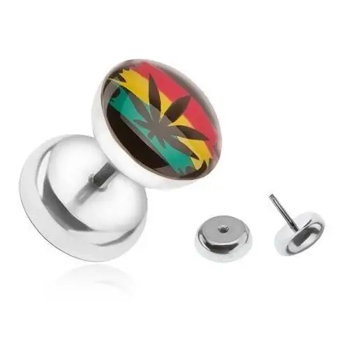 Biżuteria e-shop Stalowy oszukany plug do ucha, barwy jamajki, marihuana