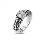 Stalowy, ozdobny, patynowany pierścień z cyrkonią - rozmiar: 52 Biżuteria e-shop Sklep
