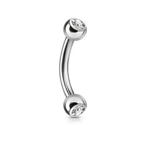 Biżuteria e-shop Stalowy piercing do brwi 316l - kuleczki z przezroczystą cyrkonią, srebrny kolor, 8 mm
