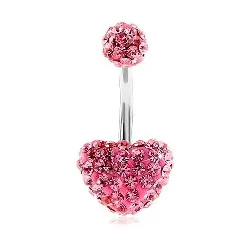 Biżuteria e-shop Stalowy piercing do brzucha, kulka i serce, różowe błyszczące cyrkonie