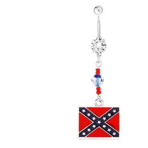 Biżuteria e-shop Stalowy piercing do brzucha, przejrzysta cyrkonia, motyw flagi konfederacji