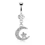 Biżuteria e-shop Stalowy piercing do brzucha, sierp księżyca i gwiazda, przezroczyste cyrkonie Sklep