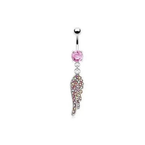Biżuteria e-shop Stalowy piercing do brzucha, skrzydło anioła, różowe cyrkonie