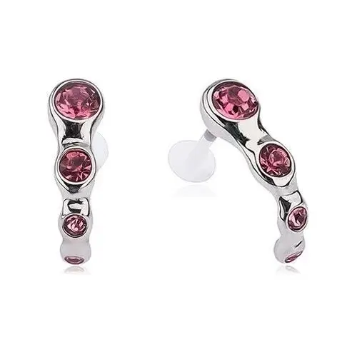 Stalowy piercing do chrząstki z różowymi kamyczkami Biżuteria e-shop