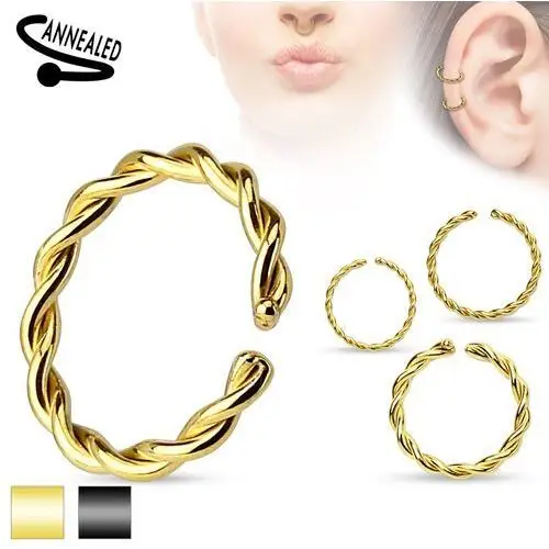 Stalowy piercing do nosa, spiralnie skręcony krążek, różne kolory - grubość x średnica: 1,2 mm x 8 mm, kolor: złoty Biżuteria e-shop