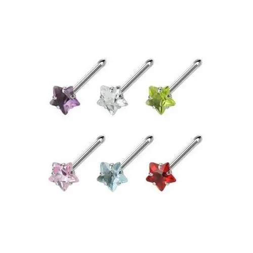 Biżuteria e-shop Stalowy piercing do nosa z kolorową cyrkonią - gwiazdka - kolor cyrkoni: fioletowy - a
