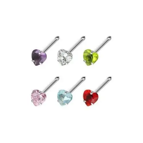 Stalowy piercing do nosa z kolorową cyrkonią - serduszko - kolor cyrkoni: fioletowy - a Biżuteria e-shop