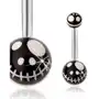 Stalowy piercing do pępka, czarne kuleczki - motyw czaszki z bajki Biżuteria e-shop Sklep