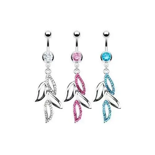 Biżuteria e-shop Stalowy piercing do pępka - cztery liście, osadzone cyrkonie - kolor cyrkoni: różowy - p