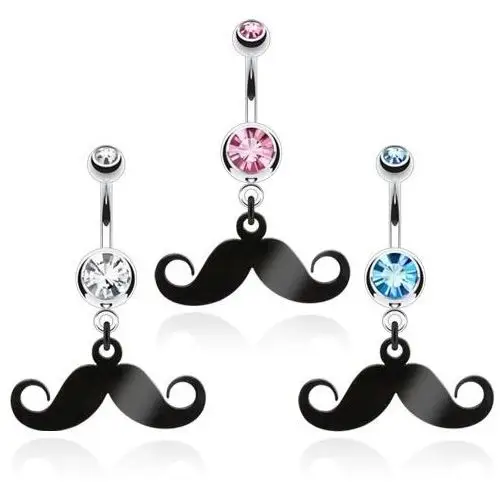 Stalowy piercing do pępka - kolorowa cyrkonia, czarne wąsy - kolor cyrkoni: przeźroczysty - c Biżuteria e-shop