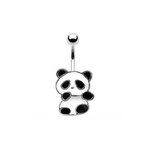 Stalowy piercing do pępka - panda z białą i czarną emalią Biżuteria e-shop