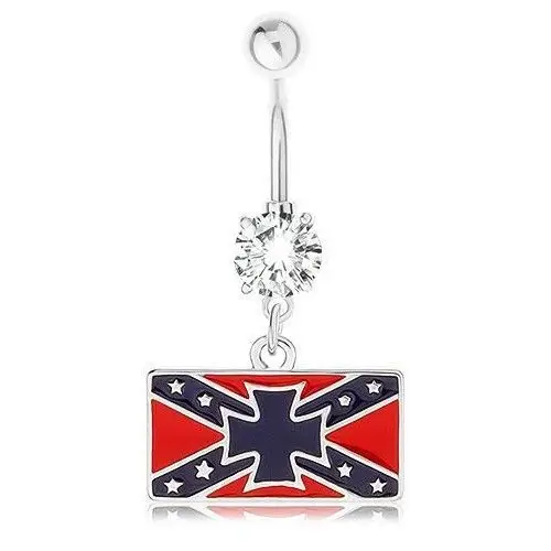 Biżuteria e-shop Stalowy piercing do pępka, przejrzysta cyrkonia, flaga południowa, krzyż maltański