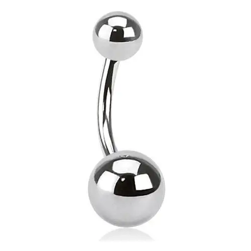 Biżuteria e-shop Stalowy piercing do pępka srebrnego koloru - kuleczki, 1,2 mm - wymiary: 8 mm x 4x6 mm