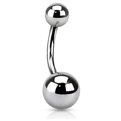 Biżuteria e-shop Stalowy piercing do pępka srebrnego koloru - kuleczki, 1,6 mm - wymiary: 12,7 mm x 5x8 mm