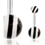Stalowy piercing do pępka, srebrny kolor, lśniące czarno-białe kuleczki Biżuteria e-shop Sklep