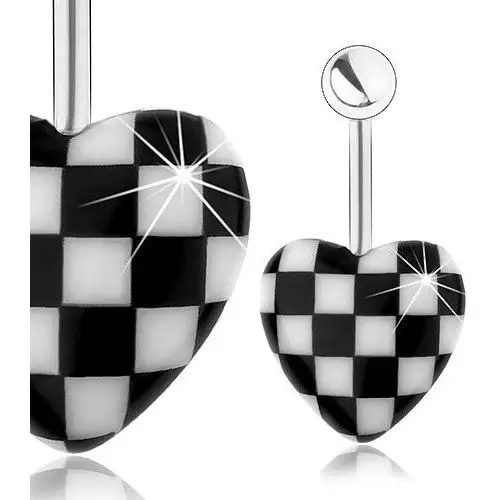 Stalowy piercing do pępka, wypukłe akrylowe serce, wzór szachownicy